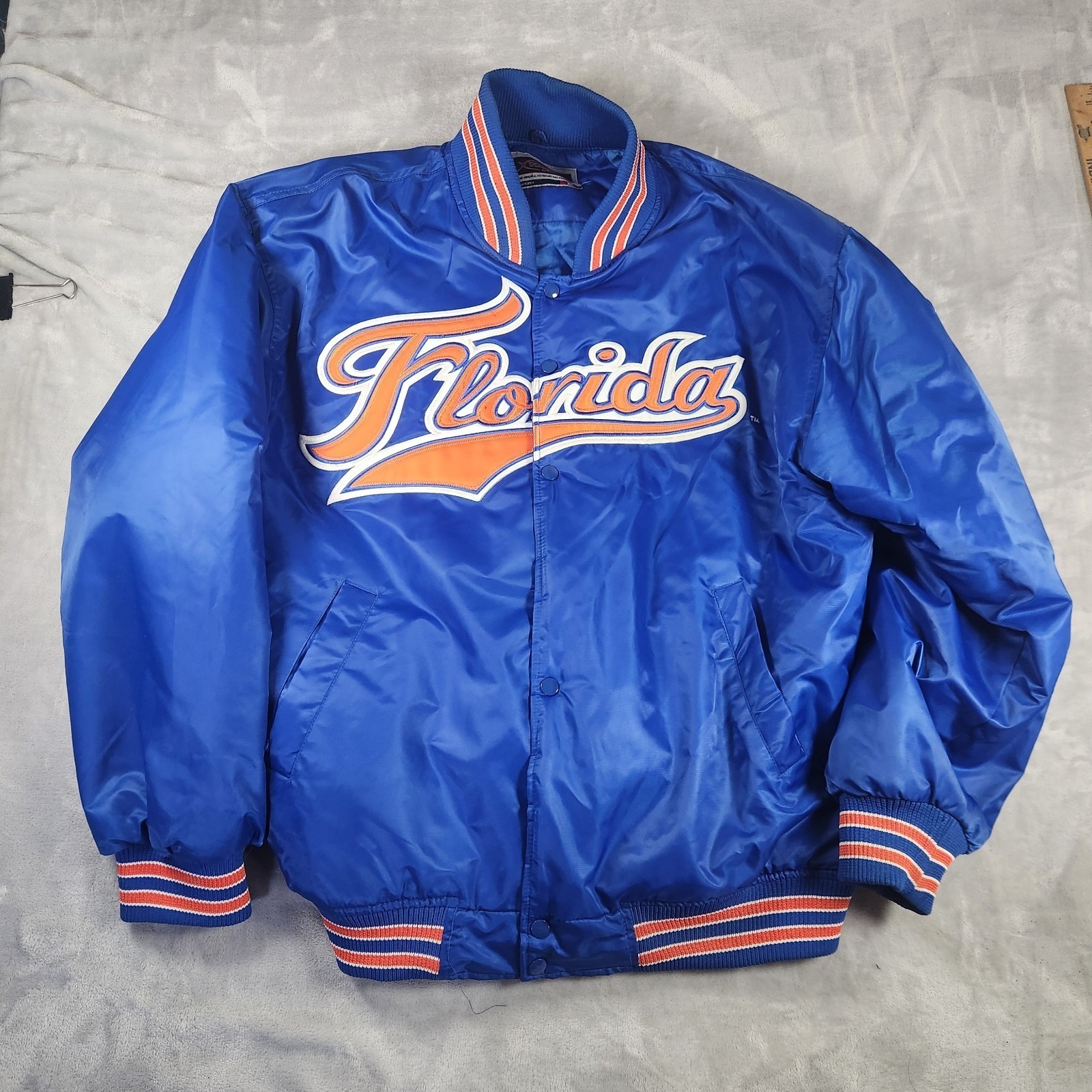 Florida Gators Vintage Men's Bomber Jacket Xl Satin Blue Extreme Fanz